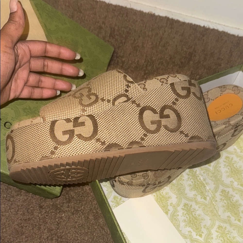 Gucci Brown GG Canvas Platform Slide Mules - Picture 3 of 6